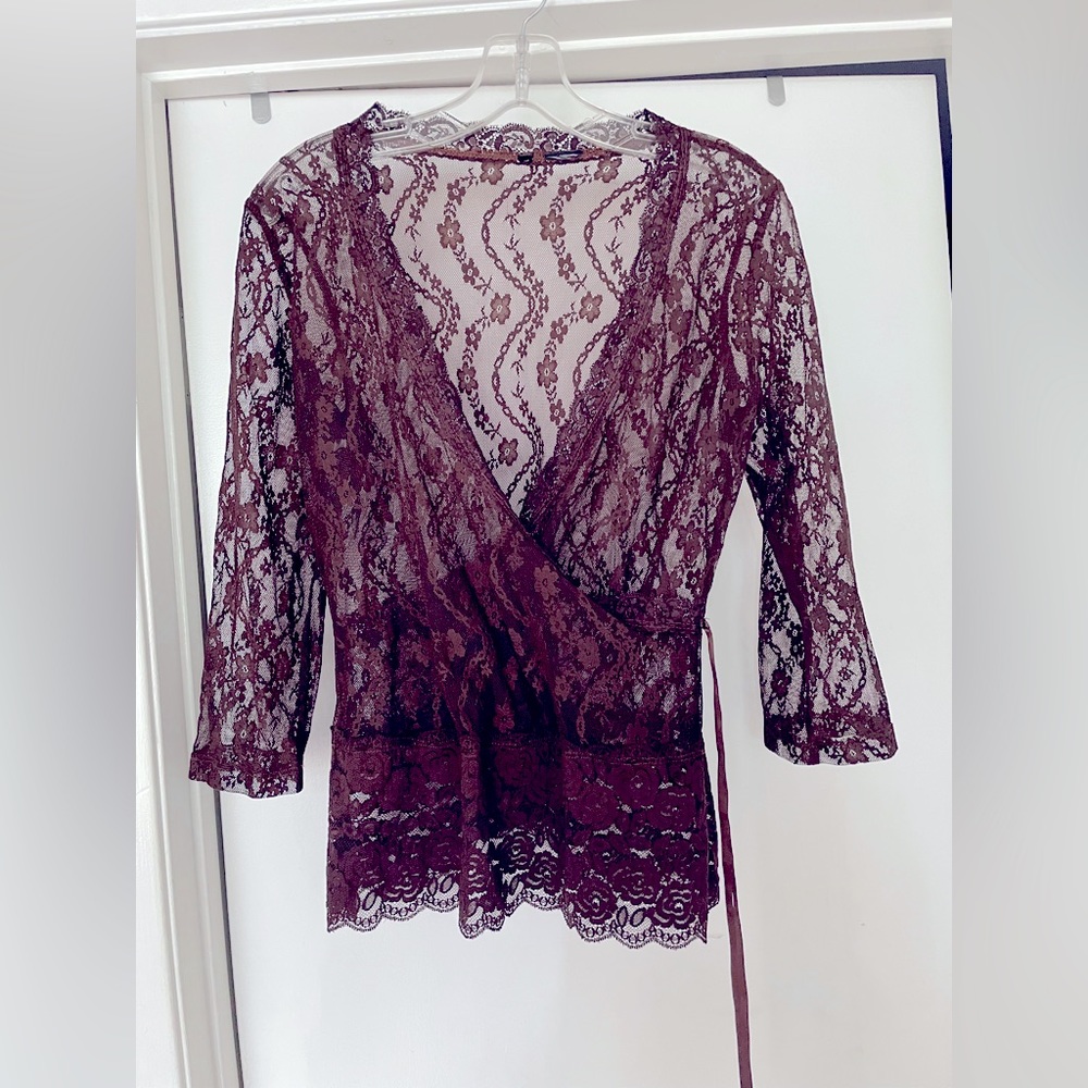 🤎 balletcore lace coverup overlay V neck open blouse